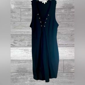 Black, v neck, tank, lace up bodycon dress